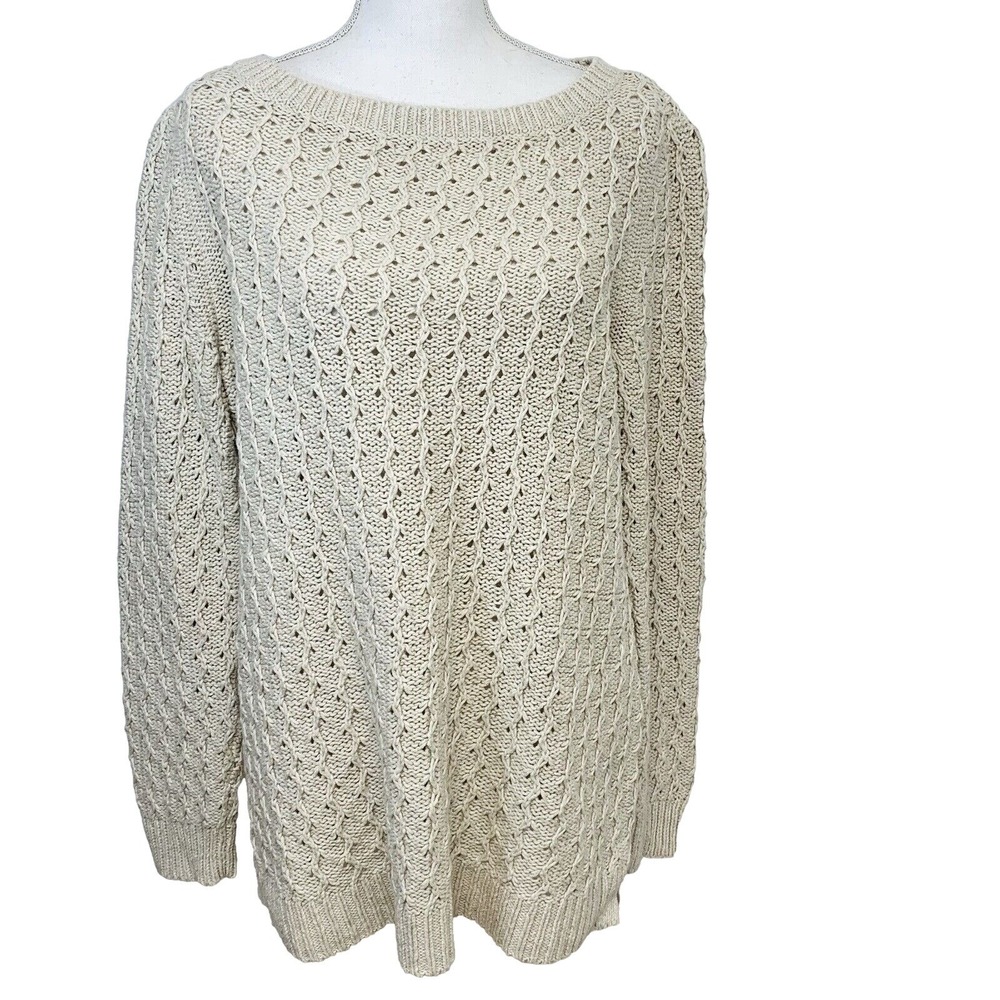 Talbots  Chunky Knit Sweater Neutral Cotton Wool Woman Large Long Sleeve